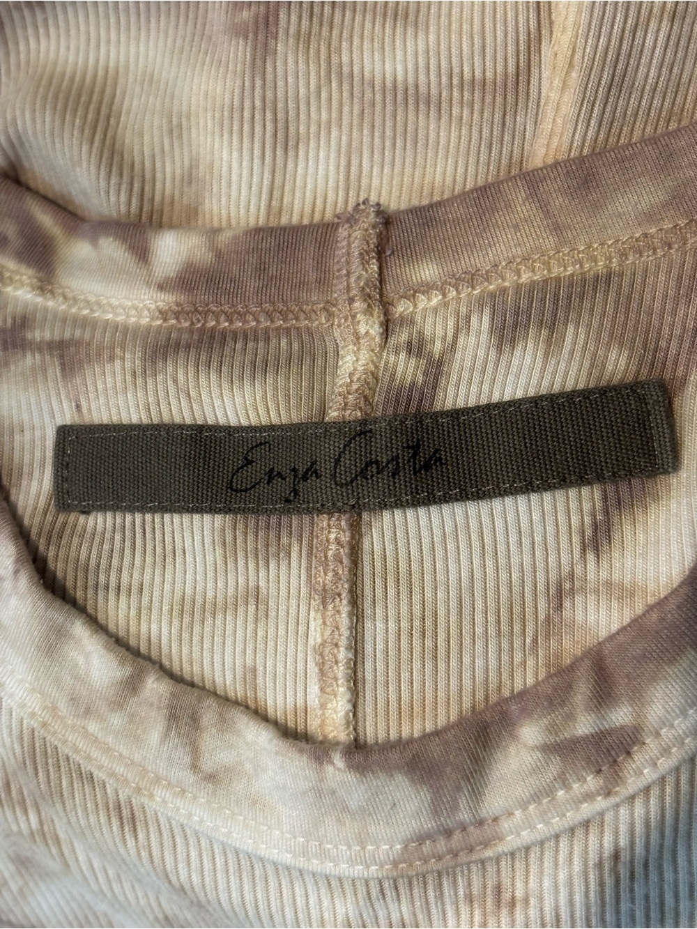 Enza Costa Cream Tan Tie Dye Silk Blend Ribbed Long Sleeve Top S - Picture 7 of 7
